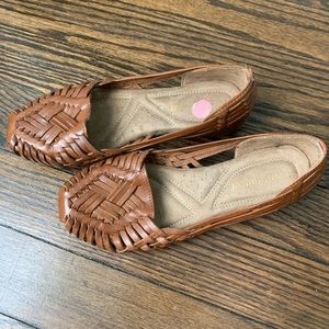 Woven boho leather flats